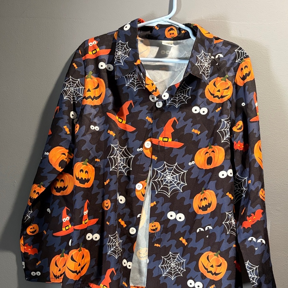 SHEIN Kids Halloween Pumpkin and Web Costume Shirt